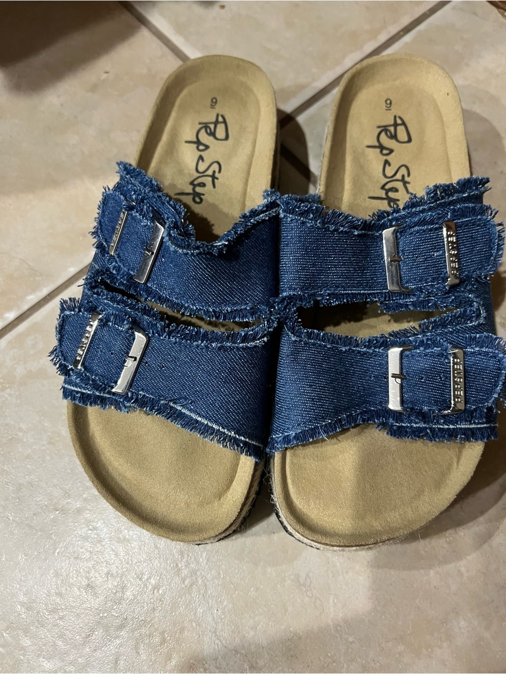 Denim Double Strap Slide Sandals - Blue NWT